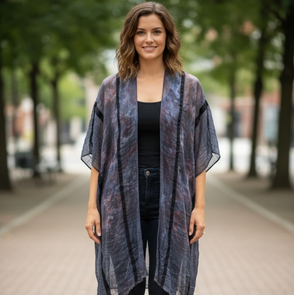 Marcus Adler Sheer Black and Gray Kimono